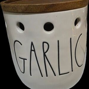 Rae Dunn White Garlic Keeper with Brown Lid